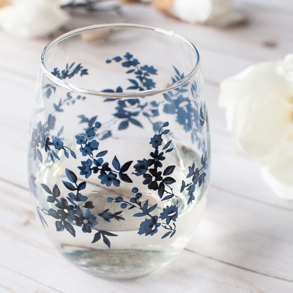 Cottage Floral Stemless Wine Glass