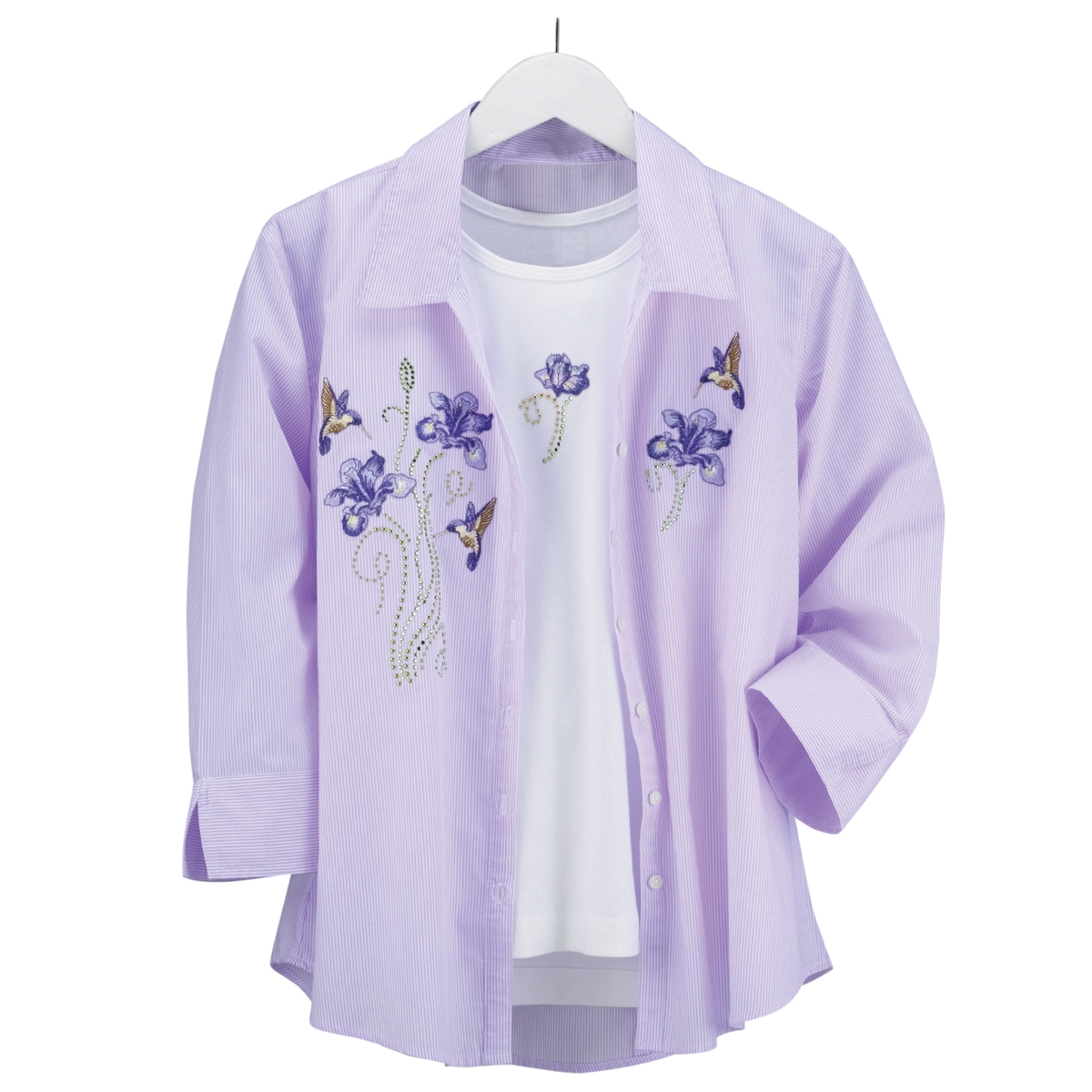 Hummingbird and Iris Shirt Set