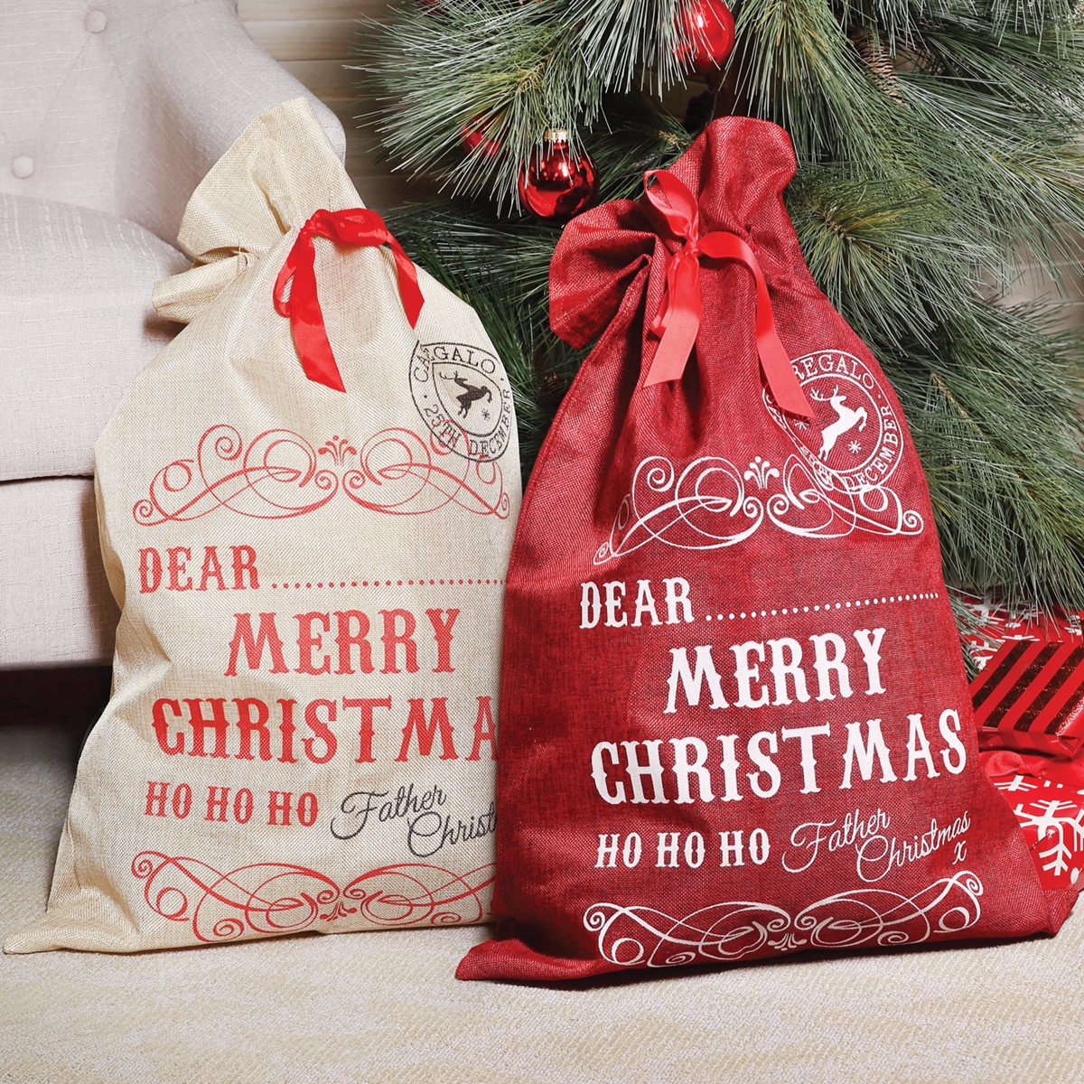 Jute Drawstring Christmas Bag Set