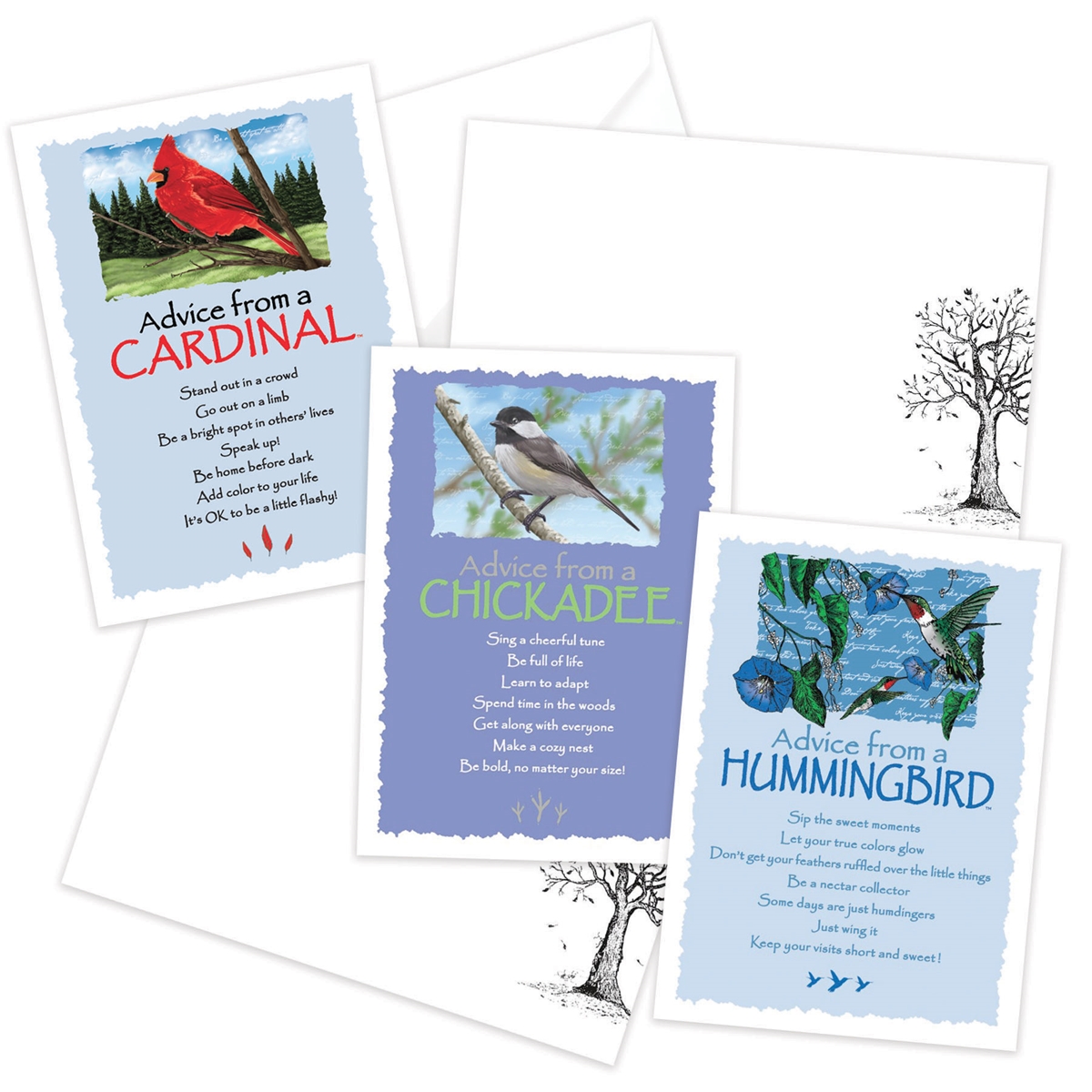 Advice from the Cardinal, Chickadee and Hummingbird Greeting Cards