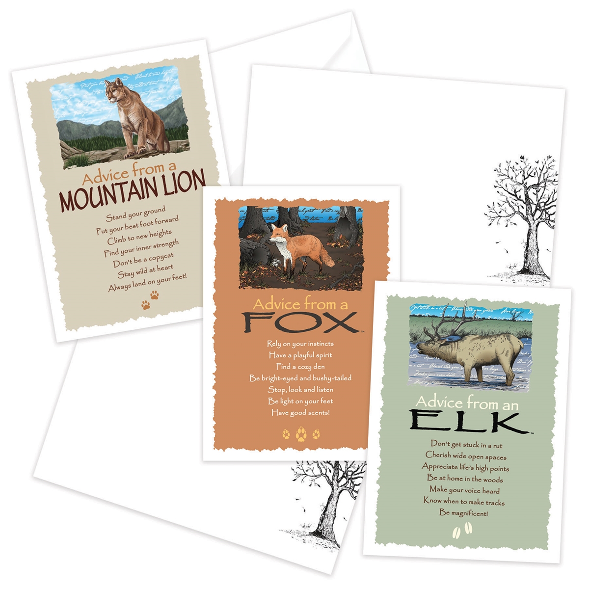 Advice from the Elk, Fox and Mountain Lion Greeting Cards
