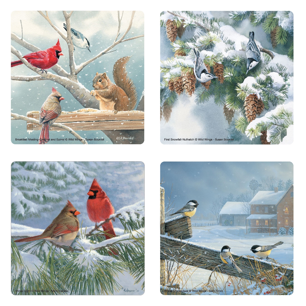 Winter Birds Glass Coaster Set
