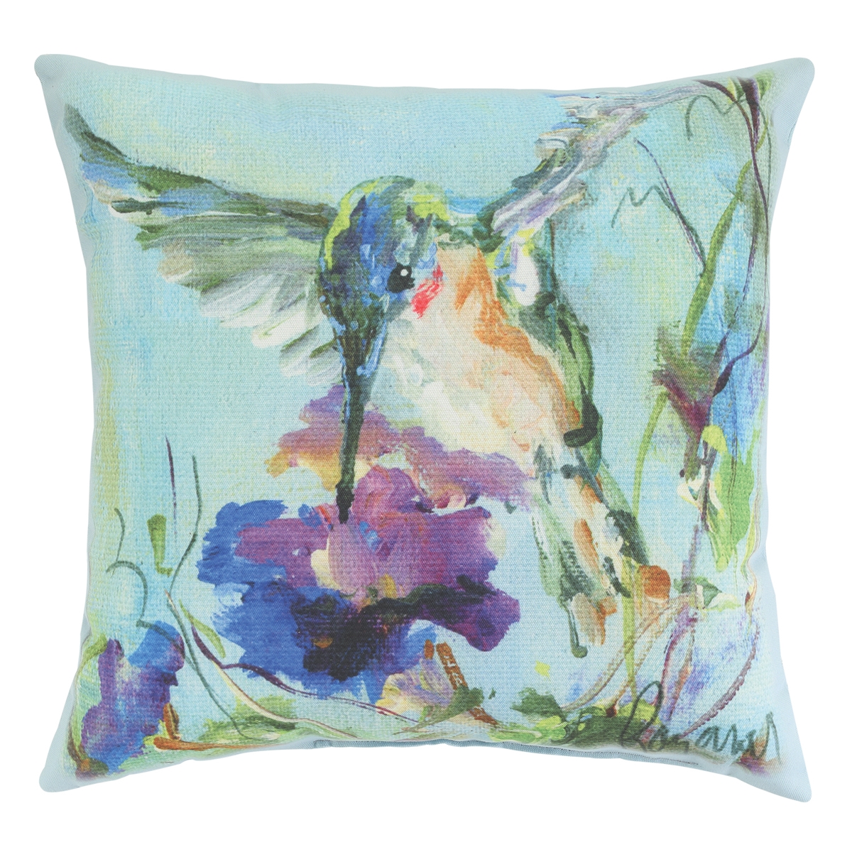 Hummingbird Purple Flower Pillow