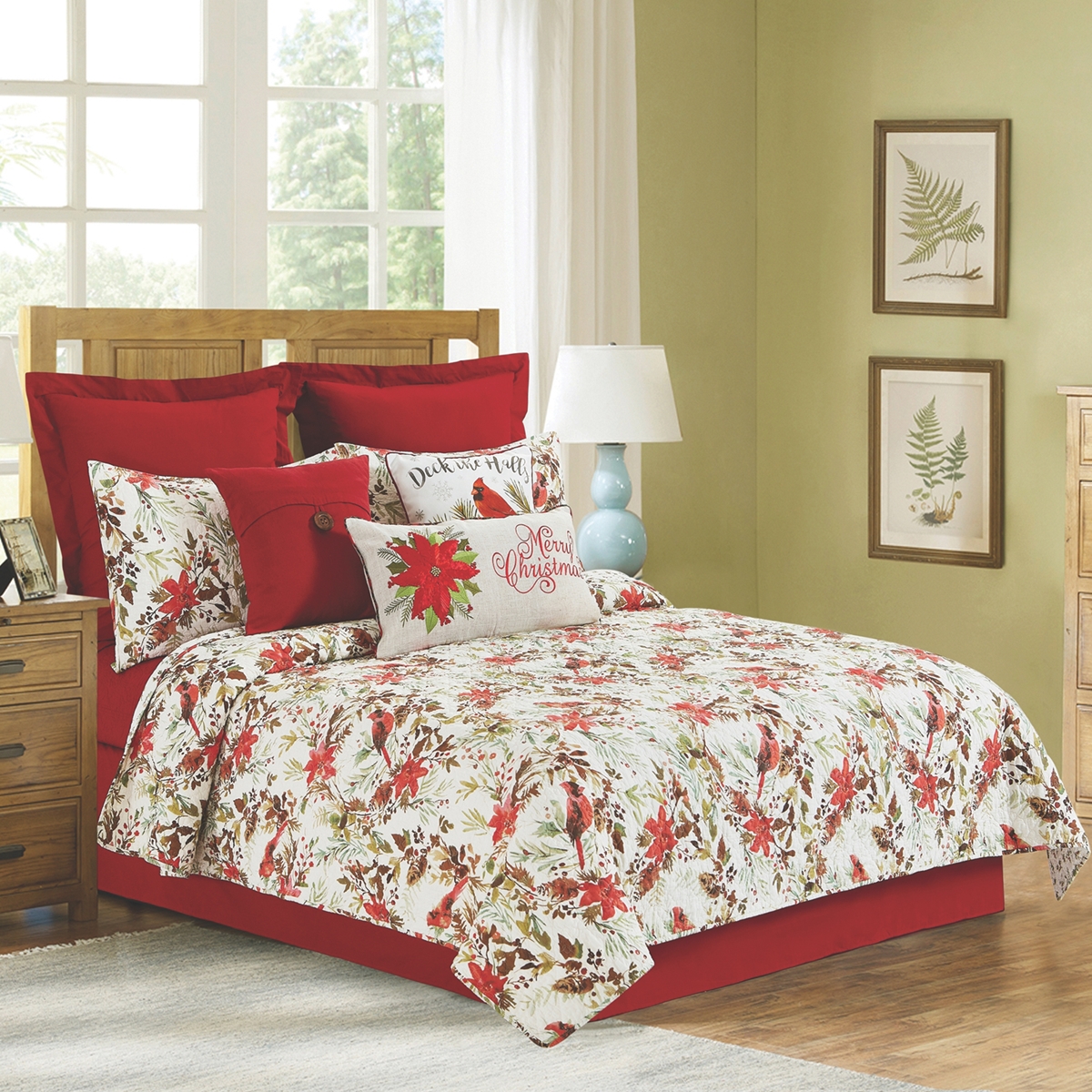 winter cardinals christmas quilt bedding