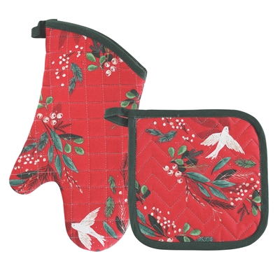 Doves and Holly Oven Mitt Set