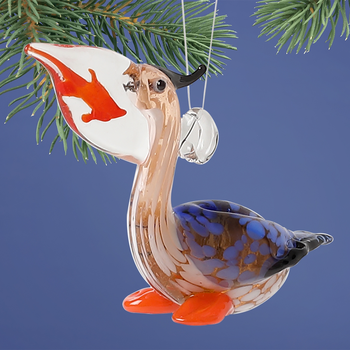 Pelican Caught Fish Glass Ornament