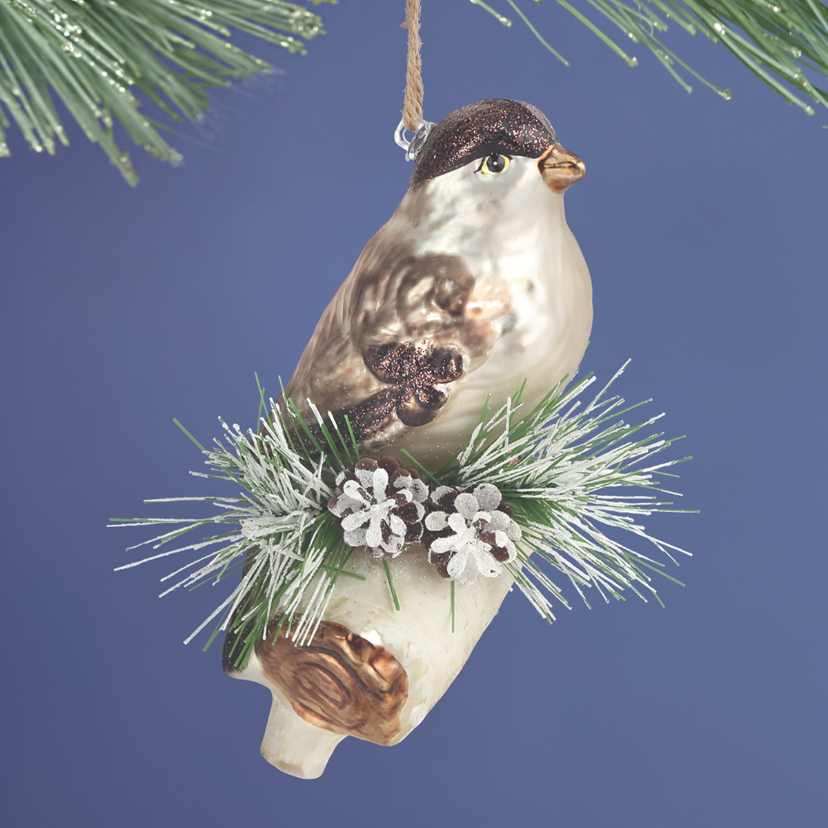 Bird n Branch Glass Ornament