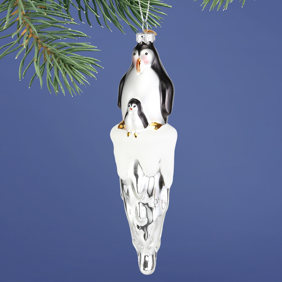 Penguin on Iceberg Glass Ornament