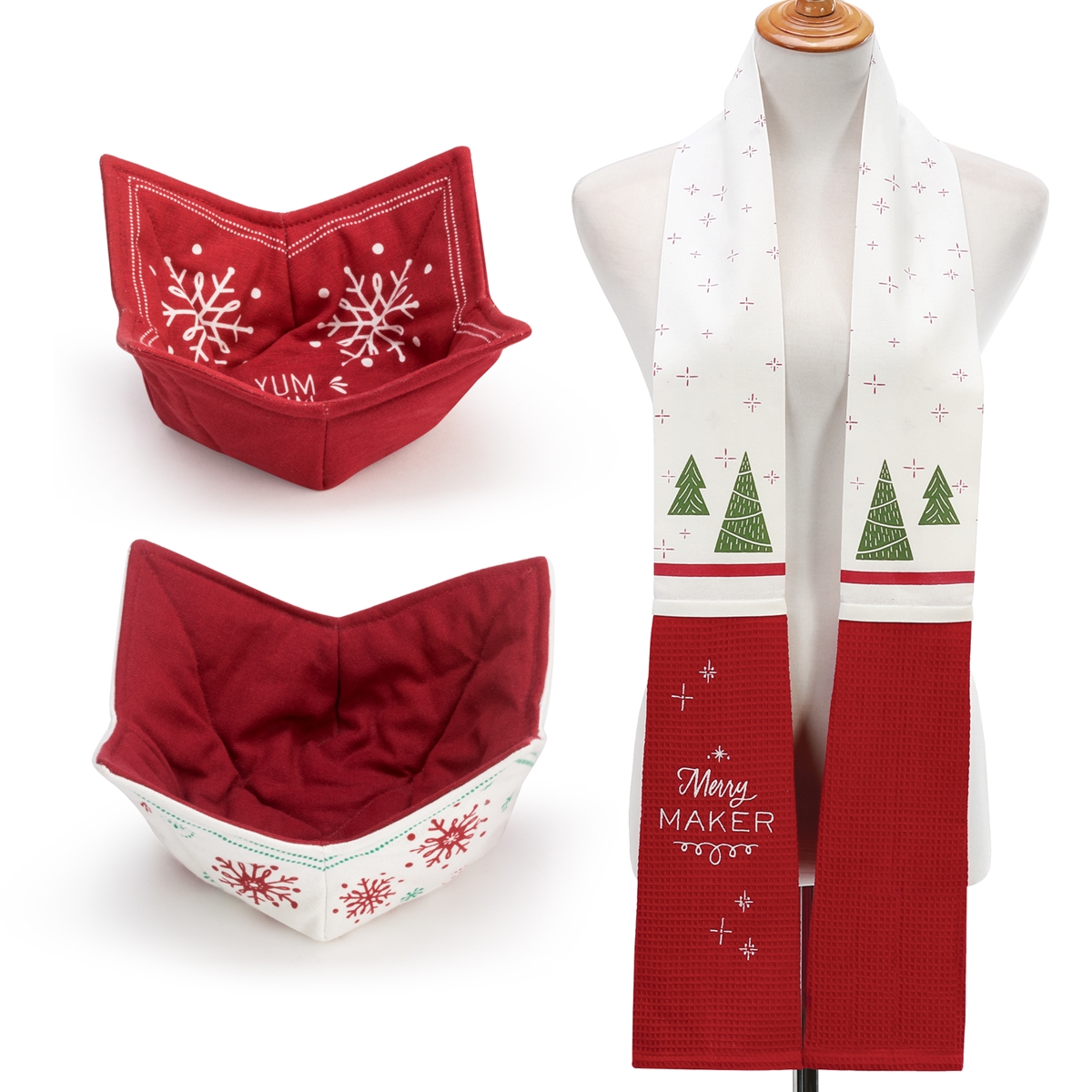 Snowflake Towel Boa and Bowl Holder Set