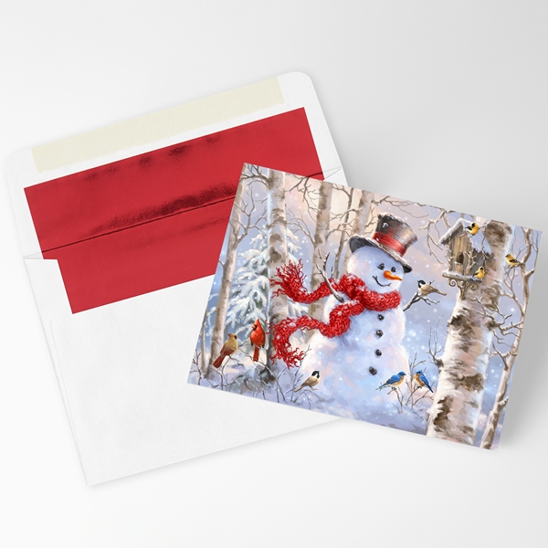 Alternate view:ALT1 of Birch Forest Snowman and Songbirds Holiday Cards