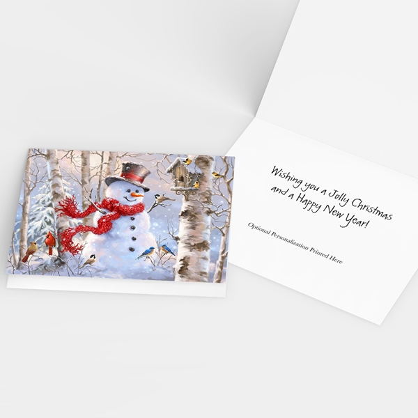 Alternate view:ALT2 of Birch Forest Snowman and Songbirds Holiday Cards