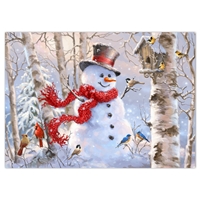 Birch Forest Snowman and Songbirds Holiday Cards