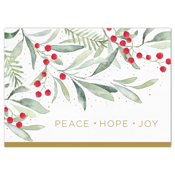 Alternate view: of Watercolor Greenery Holiday Cards