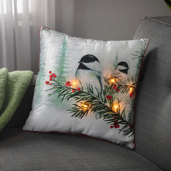 Alternate view:ALT1 of Holiday Chickadee Light-Up Pillow