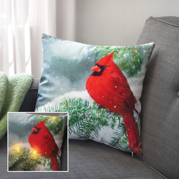 Alternate view: of Light-Up Cardinal Accent Pillow