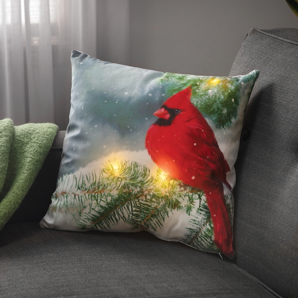 Alternate view:ALT1 of Light-Up Cardinal Accent Pillow