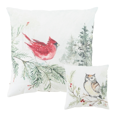 Snowy Forest Cardinal and Owl Reversible Pillow