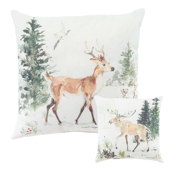 Alternate view: of Snowy Forest Moose and Deer Reversible Pillow