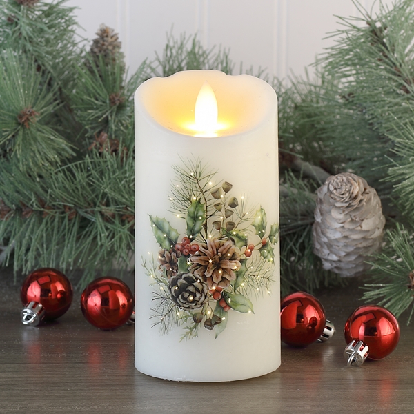 Alternate view:ALT1 of Holly and Pinecones LED Candle