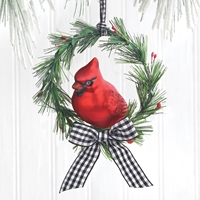 Glass Cardinal and Wreath Ornament - 500126