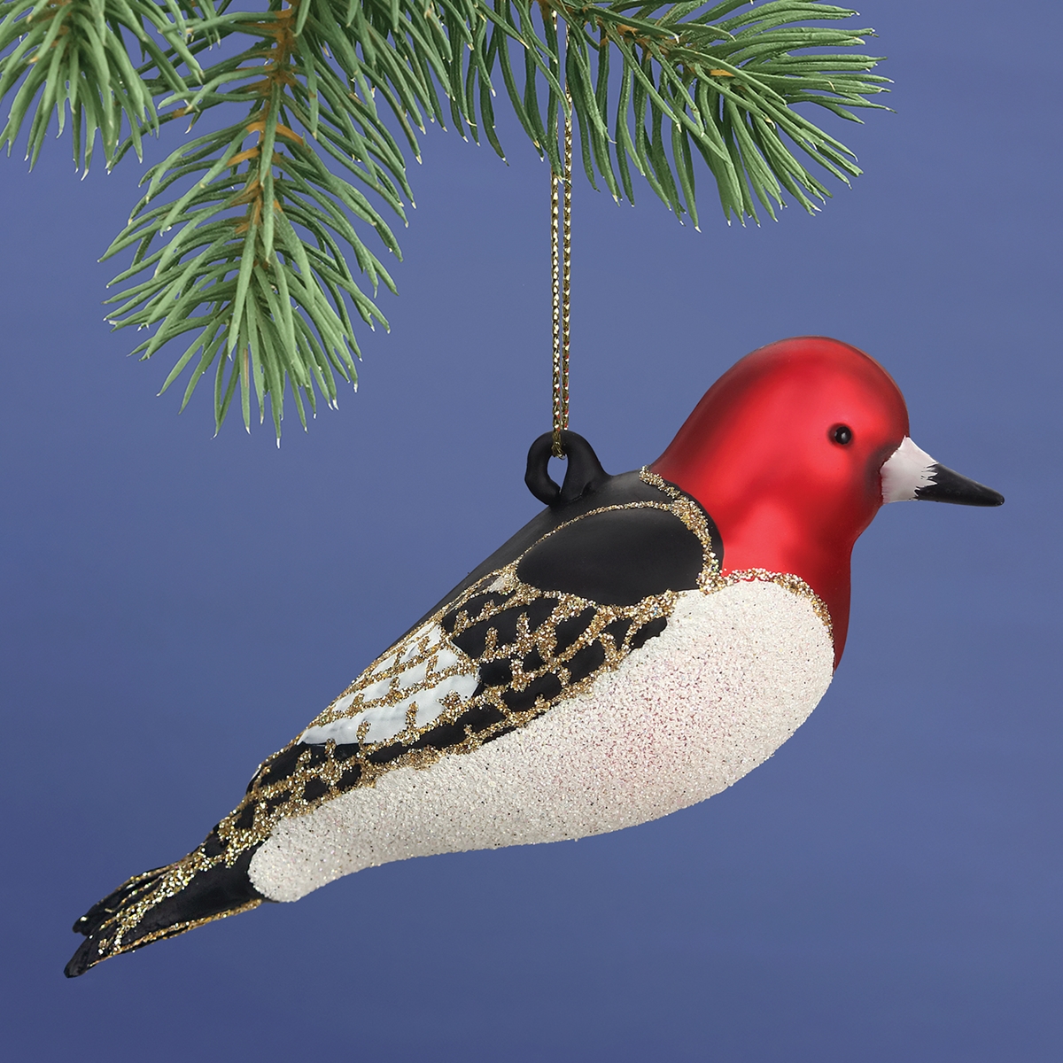 Red Headed Woodpecker Glass Ornament