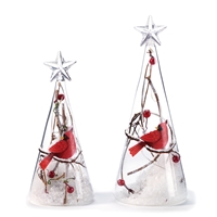 Glass LED Trees with Cardinals