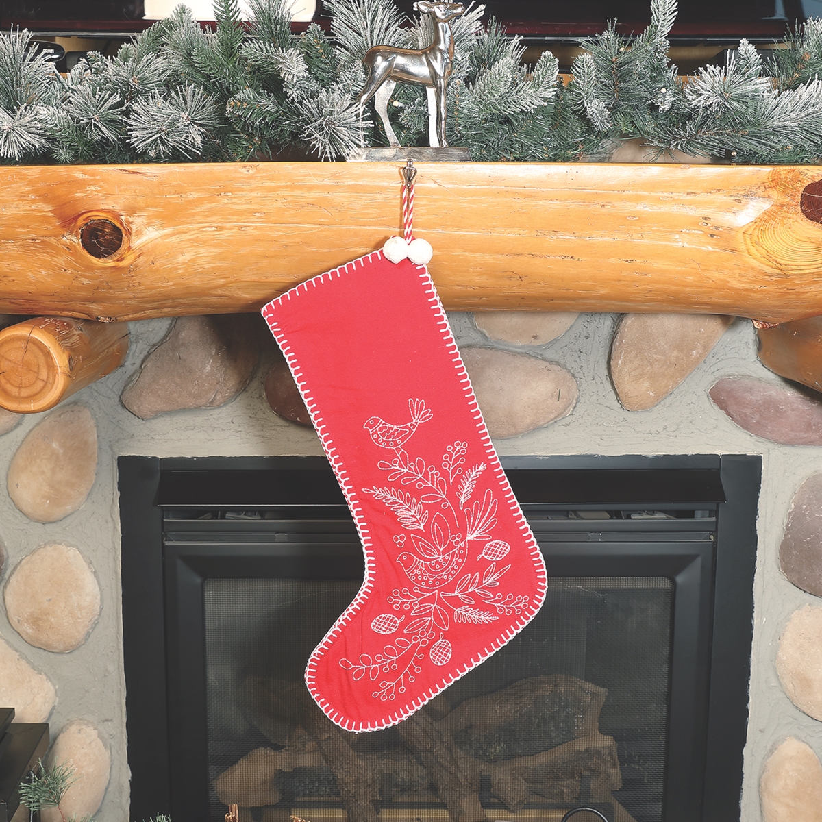 Embroidered Partridge Stocking
