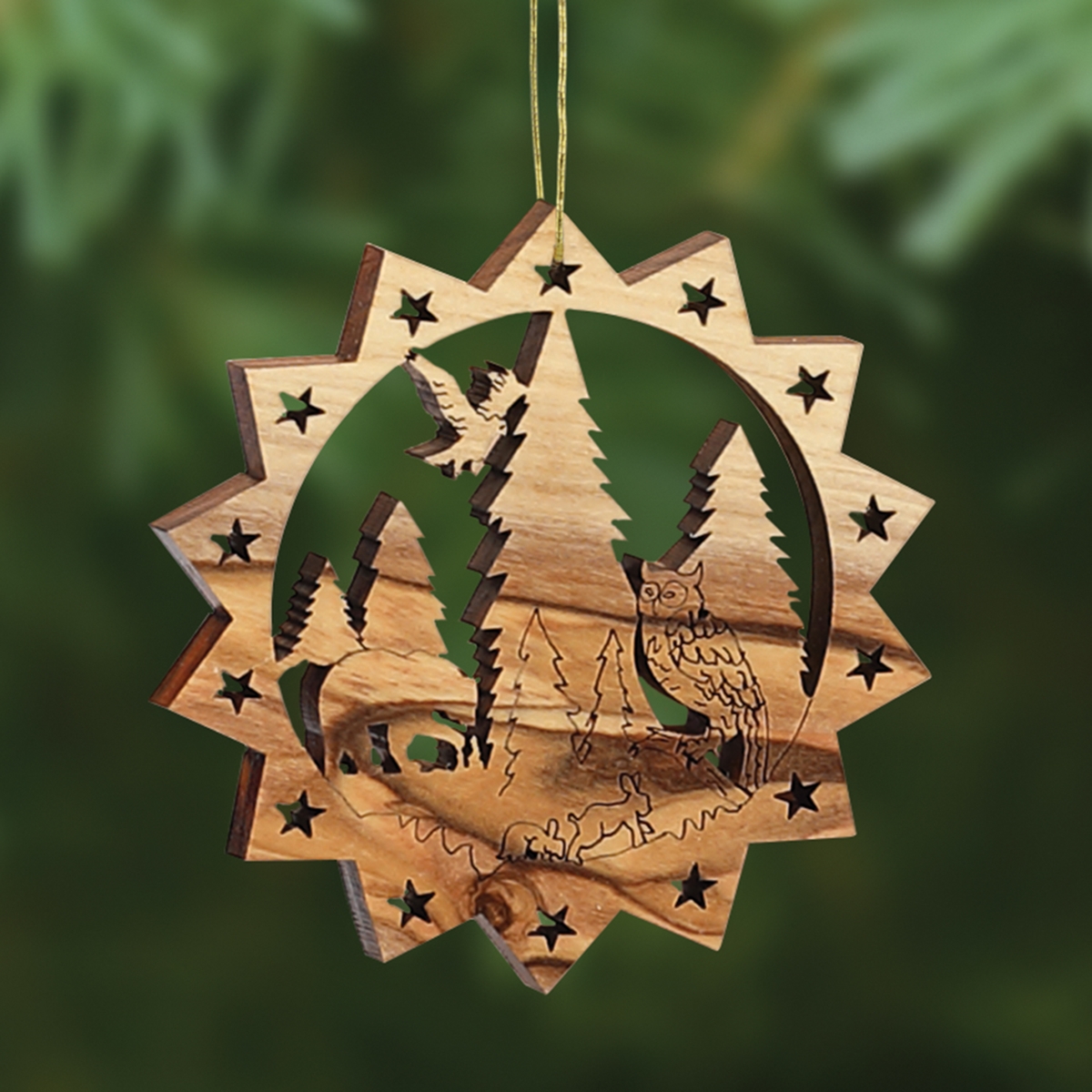 Star Shape with Birds and Owl Trees for Wildlife Ornament