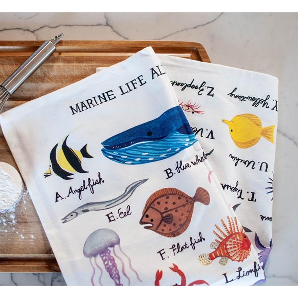 Alternate view: of Marine Life Alphabet Tea Towel