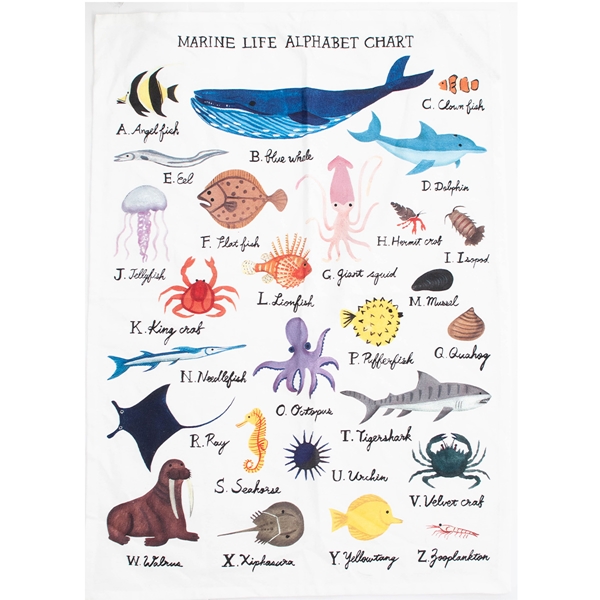 Alternate view:White of Marine Life Alphabet Tea Towel