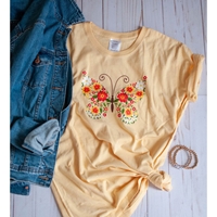 Spring Floral Butterfly Short Sleeve Tee - 653096