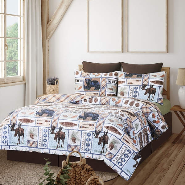 Alternate view: of Lodge and Lake Quilted Comforter Set