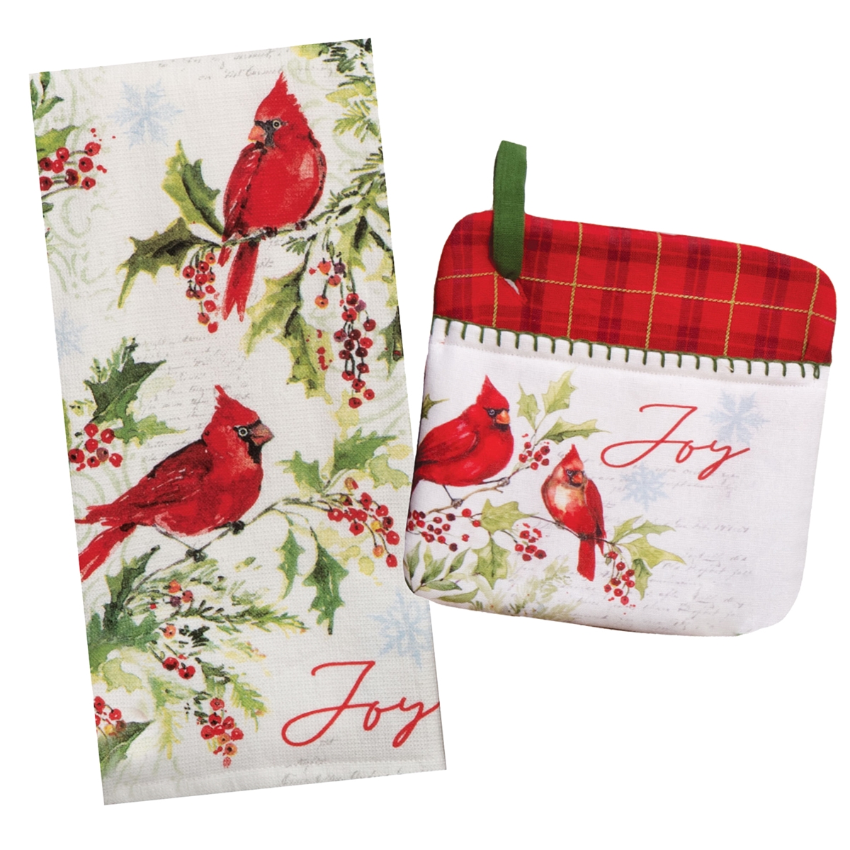 Cardinal and Holly Joy Dual-Purpose Towel and Pocket Mitt