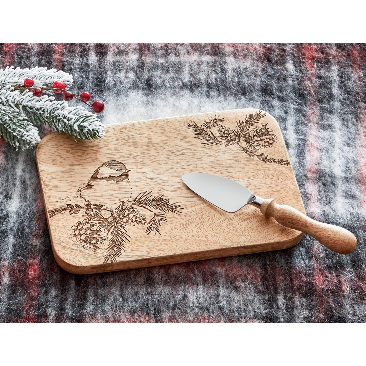 Chickadee Cutting Board and Spreading Knife Set