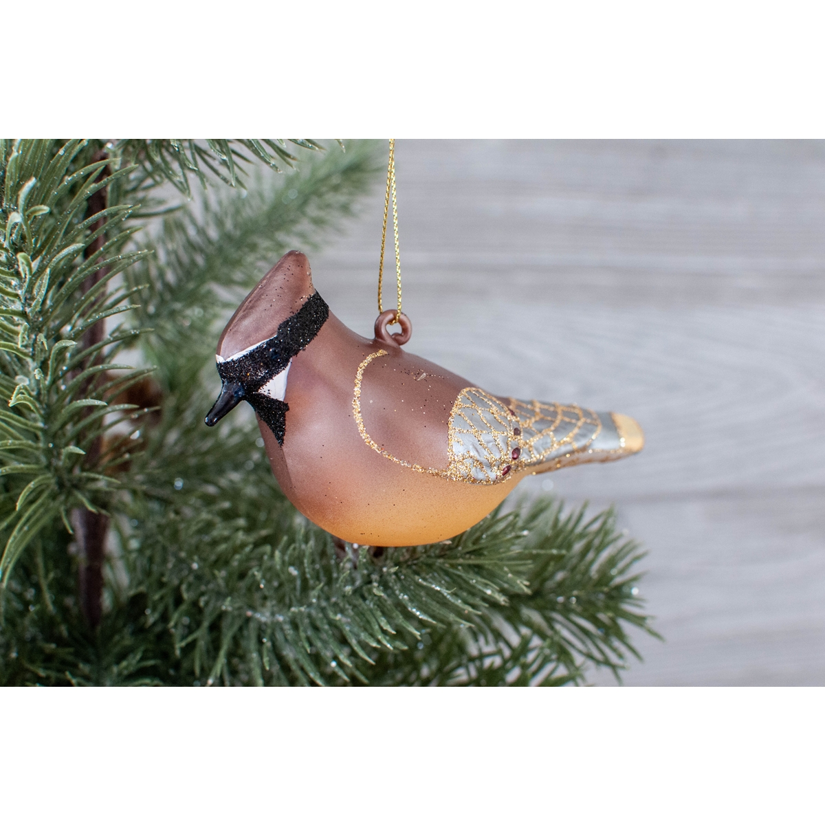 Cedar Waxwing Glass Ornament
