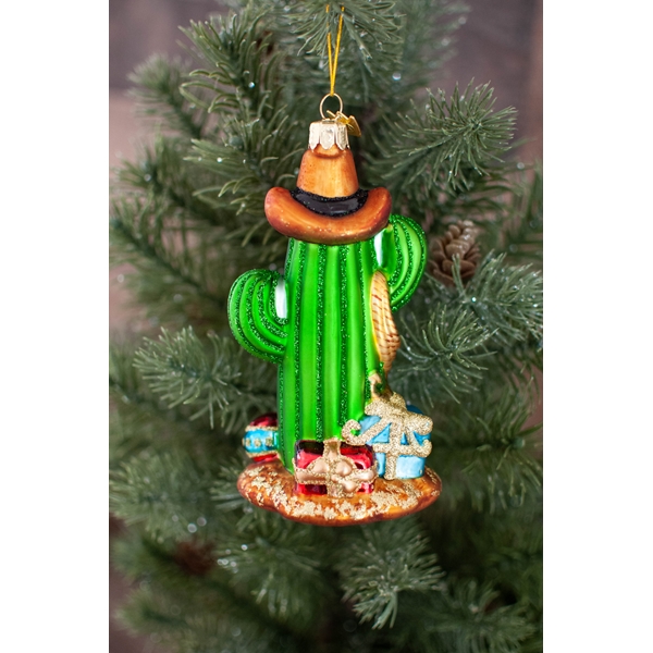 Alternate view:ALT1 of Cowboy Cactus Glass Ornament