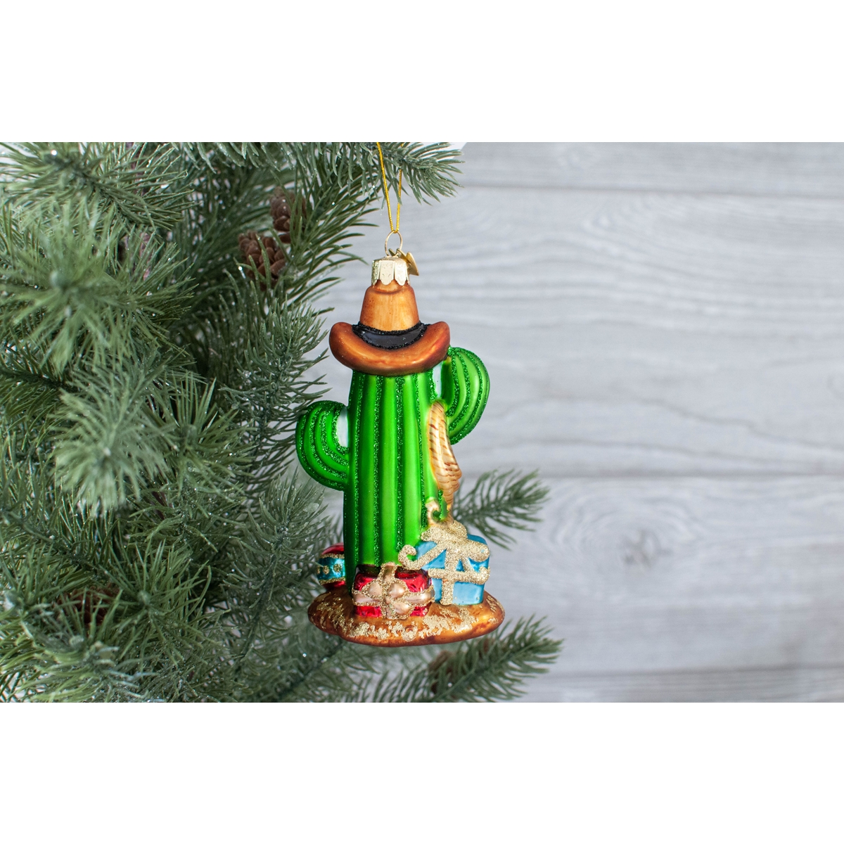 Cowboy Cactus Glass Ornament