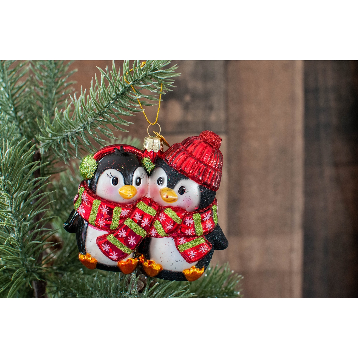 Penguin Couple Glass Ornament