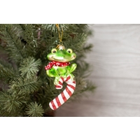 Frog on Candy Cane Glass Ornament - 500168