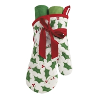 Holly Sprigs Oven Mitt and Towels Gift Set - NWF443051