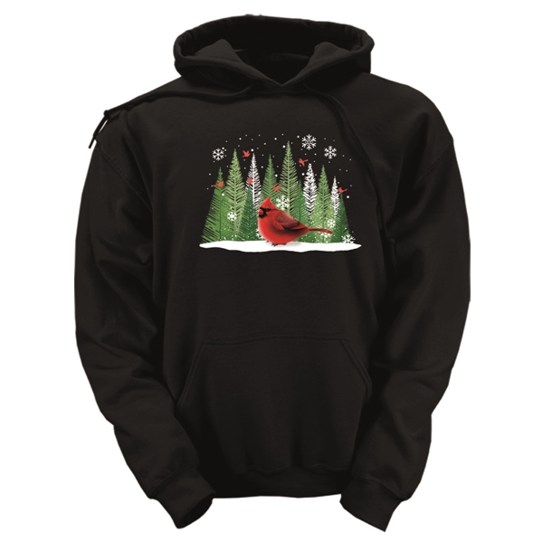 Alternate view: of Winter Cardinal Pine Tree Hooded Sweatshirt