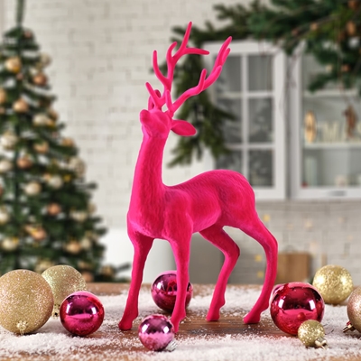 Flocked Stag Figurine