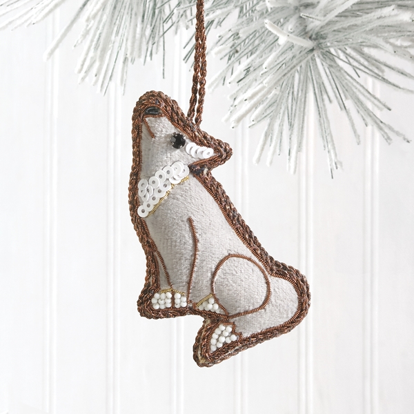 Alternate view: of Grey Wolf Beaded Ornament